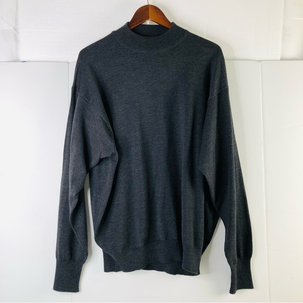 E-luxe 100% Merino Wool Charcoal Gray Sweater Men XL Crew Neck Preppy Academia